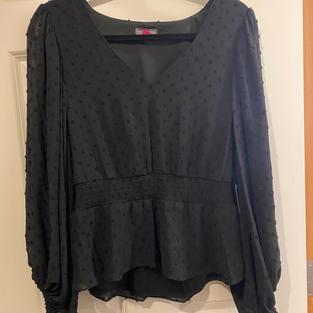 Black polka dot ruffle shirt (Fall Harmony)